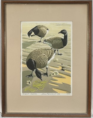 Lot 196 - John Tennent (b.1926) limited edition print - Brent Geese, signed, dated 1976 and numbered 71/80, 39cm x 26cm, glazed frame