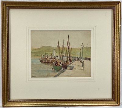 Lot 104 - Samuel Parr (1850-1921) watercolour, Cornish harbour scene, signed, 18cm x23cm, glazed gilt frame