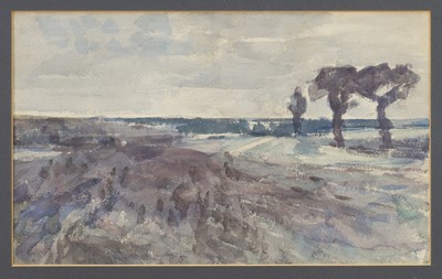 Lot Harry Becker (1865-1928) watercolour, Trees beside a lane