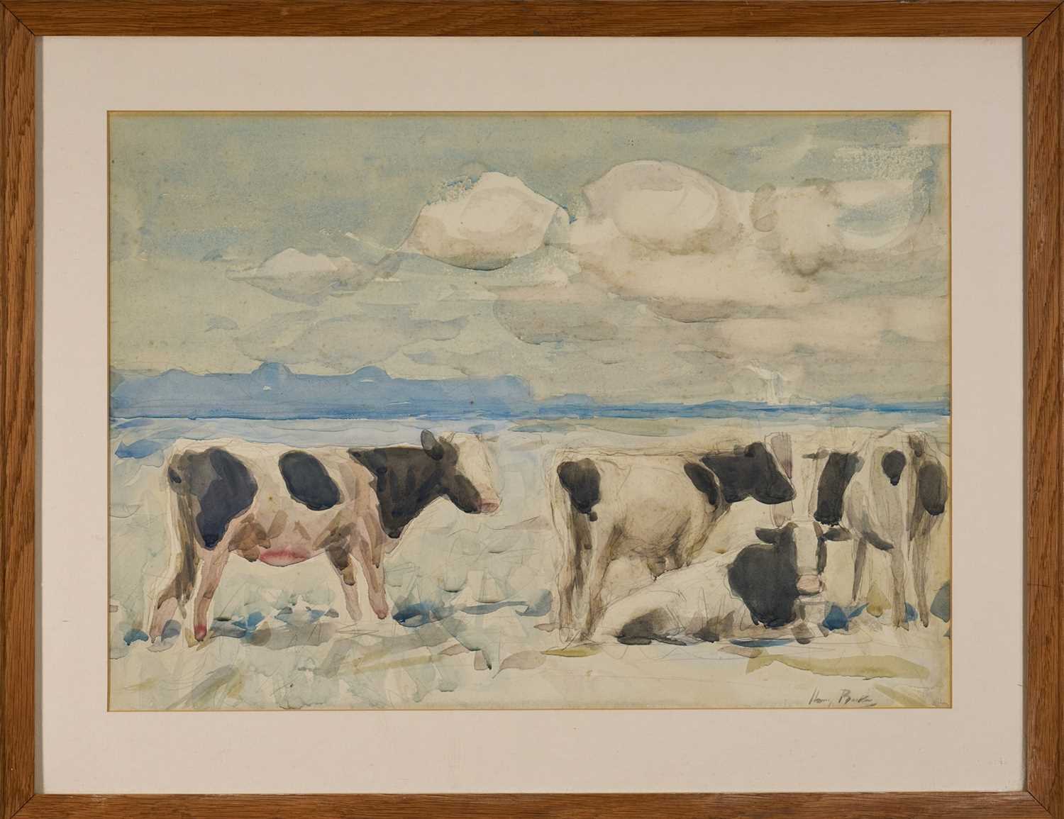 Lot 1036 - Harry Becker (1865-1928) watercolour, Friesian Cattle, c, 1911, signed, 37cm x 52cm, in glazed frame