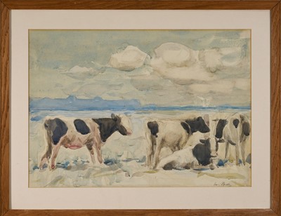 Lot 1036 - Harry Becker (1865-1928) watercolour, Friesian Cattle, c, 1911, signed, 37cm x 52cm, in glazed frame