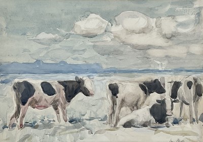 Lot 1036 - Harry Becker (1865-1928) watercolour, Friesian Cattle, c, 1911, signed, 37cm x 52cm, in glazed frame