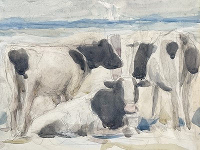 Lot 1036 - Harry Becker (1865-1928) watercolour, Friesian Cattle, c, 1911, signed, 37cm x 52cm, in glazed frame