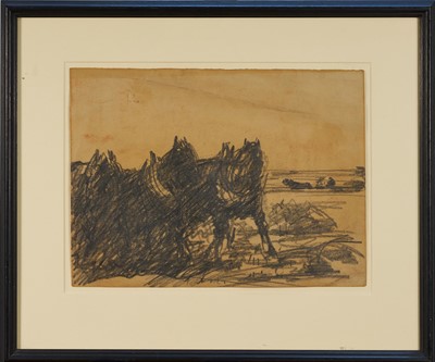 Lot 1064 - Harry Becker (1865-1928) graphite, Horses and Binder Teams, 27.5cm x 38cm, in glazed frame