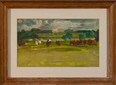 Lot 1089 - Harry Becker (1865-1928) oil on board, cattle in a Landscape