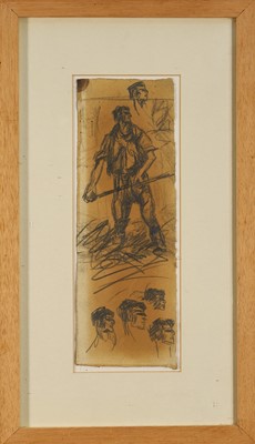 Lot 1068 - Harry Becker (1865-1928) graphite, Studies of a Farm Labourer, double sided, glazed to both sides