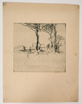 Lot 1040 - Harry Becker (1865-1928) etching, Landscape with Farm Buildings