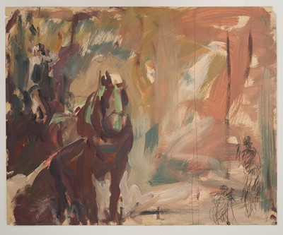 Lot 1097 - Harry Becker (1865-1928) oil and pencil on paper, Plough Horse and Figure Studies
