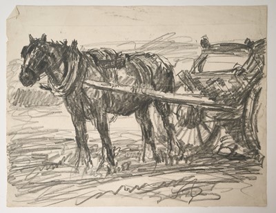 Lot 1067 - Harry Becker (1865-1928) graphite, Heavy Horse and Tumbril
