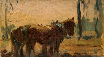 Lot 1096 - Harry Becker (1865-1928) oil on board, Horses