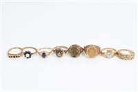 Lot 3403 - Eight gold and yellow metal / gilt metal gem...