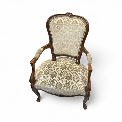 Lot 5347 - Victorian walnut framed salon chair with cream upholstery, 92cm high