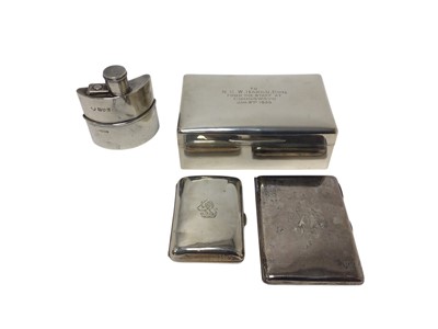 Lot 373 - Victorian silver visiting card case, cigarette case and box and a silver hip flask
