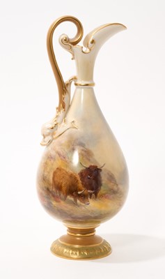 Lot 211 - Royal Worcester ewer, painted by Stinton with Highland cows, shape 2441