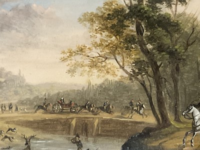 Lot 861 - Manner of Claude Vernet (1714-1789) miniature oil depicting a hunting scene
