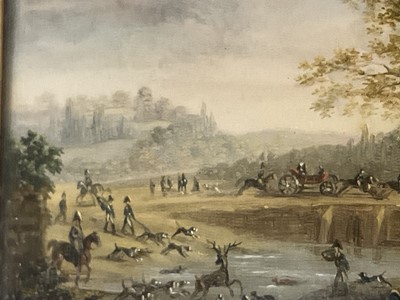 Lot 861 - Manner of Claude Vernet (1714-1789) miniature oil depicting a hunting scene