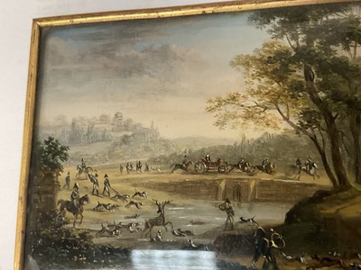 Lot 861 - Manner of Claude Vernet (1714-1789) miniature oil depicting a hunting scene