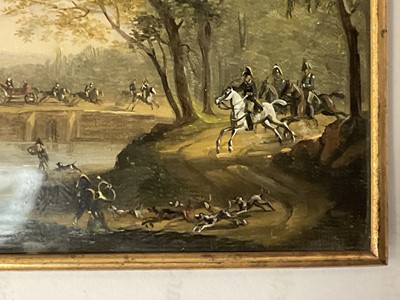 Lot 861 - Manner of Claude Vernet (1714-1789) miniature oil depicting a hunting scene