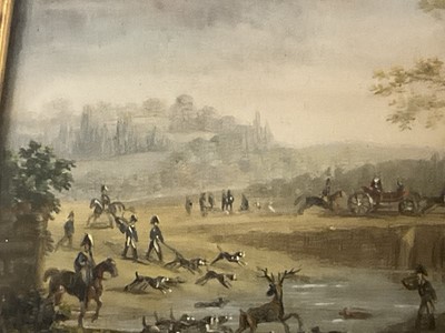 Lot 861 - Manner of Claude Vernet (1714-1789) miniature oil depicting a hunting scene