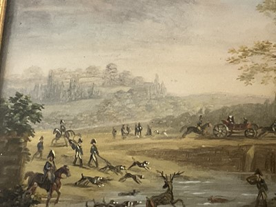 Lot 861 - Manner of Claude Vernet (1714-1789) miniature oil depicting a hunting scene