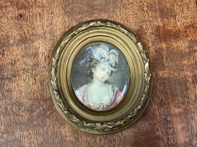 Lot 851 - 18th century Continental school, watercolour on ivory of a courtesan