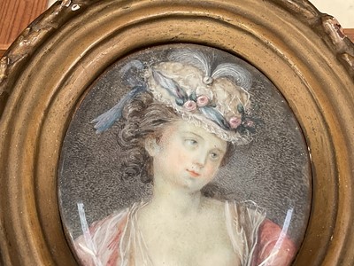 Lot 851 - 18th century Continental school, watercolour on ivory of a courtesan