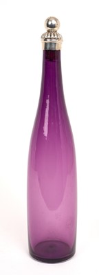 Lot 355 - Victorian amethyst glass bottle with silver mounted collar and stopper, London 1889