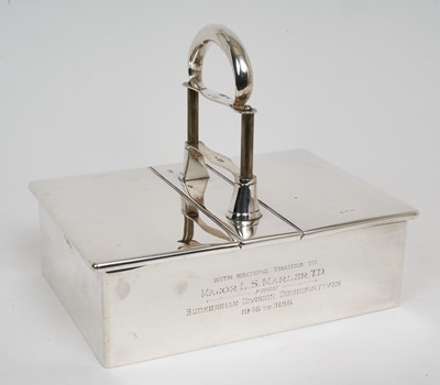 Lot 362 - Large 1920s silver cigar box with patent retractable handle