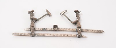 Lot 852 - Dutch silver mechanical toy, of two woodcutters, 11cm wide, Amsterdam mark