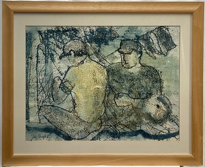 Lot 32 - Joy Shepherd, 20th century Impressionist monoprint, ‘Breton Fisherman’, signed, 40cm x 54cm, glazed frame