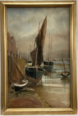Lot 171 - Late 19th early 20th century watercolour, fishing boats in Bideford Quay, Devon, 42cm x 26cm, glazed gilt frame