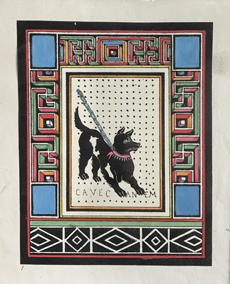 Lot 264 - Cave Canem ( Beware of the Dog), L. Majolino, original hand coloured pochoir illustration from Pompeii souvenir book, framed