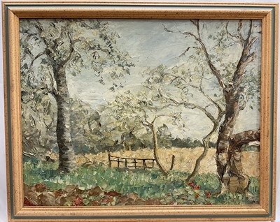 Lot 20 - 20th century Impressionist school, impasto oil on board, landscape and trees, indistinctly signed lower left, framed