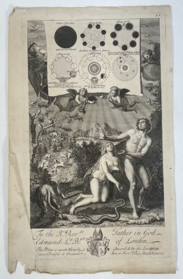 Lot 209 - 18th century engraving, frontispiece ‘The Garden of Eden’ for ‘A New History Of The Holy Bible’, 1733, by Thomas Stackhouse, 37cm x 23cm unframed