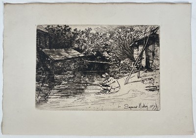 Lot 208 - Sir Francis Seymour Haden (1818-1910) etching on wove paper, ‘The Complete Angler’, signed and dated 1877 within etching, 21.5cm x 30.5cm, unframed