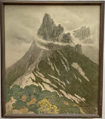Lot 3 - Yuki Somei (Japanese, 1875-1957) lithograph, ‘Mountain in the Clouds’, c.1930, signed, framed