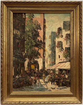 Lot 117 - Italian Impressionist School, mid-20th century, impasto oil on canvas, street scene, signed lower right
