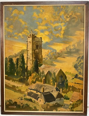 Lot 101 - Frank Wootton (1911-1998) mid 20th century “Somerset” station poster on board, printed and hand finished with oils, signed within print, oak frame