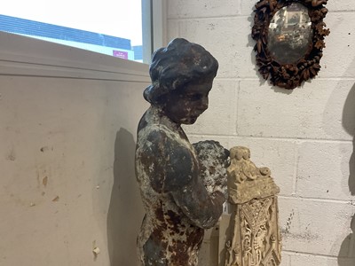 Lot 1927 - Pair of Victorian cast iron garden figures of the seasons, on square bases, 96cm high overall
