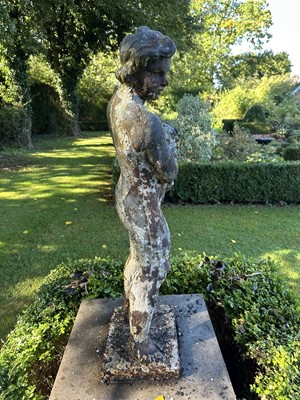 Lot 1927 - Pair of Victorian cast iron garden figures of the seasons, on square bases, 96cm high overall