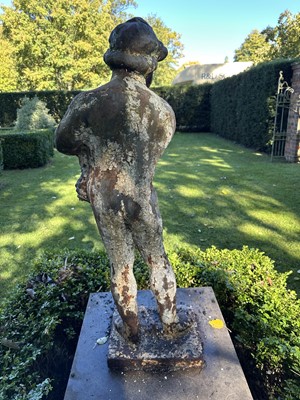Lot 1927 - Pair of Victorian cast iron garden figures of the seasons, on square bases, 96cm high overall
