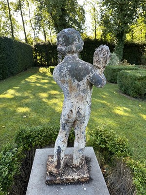 Lot 1927 - Pair of Victorian cast iron garden figures of the seasons, on square bases, 96cm high overall