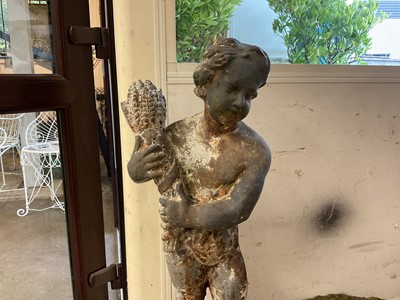 Lot 1927 - Pair of Victorian cast iron garden figures of the seasons, on square bases, 96cm high overall
