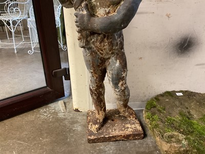 Lot 1927 - Pair of Victorian cast iron garden figures of the seasons, on square bases, 96cm high overall
