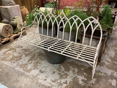 Lot 1928 - Antique white painted cast iron Gothic garden bench, 165cm wide x 47cm deep x 105cm high