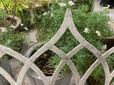 Lot 1928 - Antique white painted cast iron Gothic garden bench, 165cm wide x 47cm deep x 105cm high