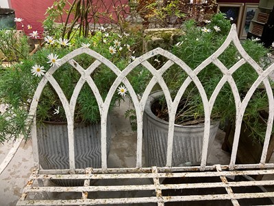 Lot 1928 - Antique white painted cast iron Gothic garden bench, 165cm wide x 47cm deep x 105cm high
