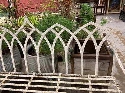 Lot 1928 - Antique white painted cast iron Gothic garden bench, 165cm wide x 47cm deep x 105cm high