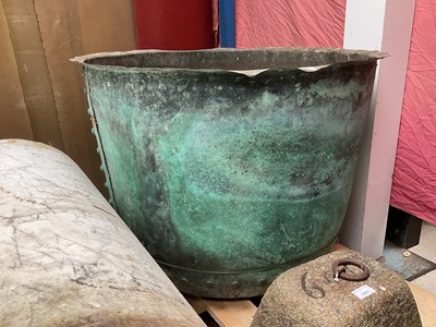 Lot 1936 - Large antique riveted copper with flared rim, 79.5cm diameter x 60cm high