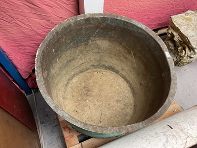 Lot 1936 - Large antique riveted copper with flared rim, 79.5cm diameter x 60cm high